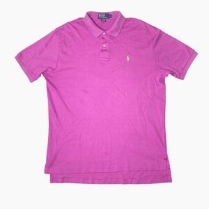 Polo Ralph Lauren Mens Magenta Pink Short Sleeve Cotton Polo Shirt Large Logo